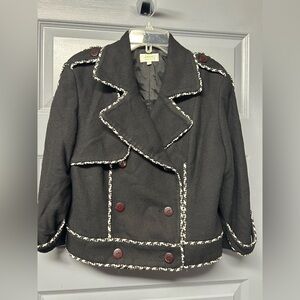 JADE Melody Tam wool blend houndstooth trimmed double breasted short Jacket sz 8